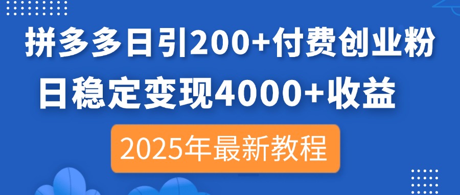 （14217期）拼多多日引200+付费创业粉，日稳定变现4000+收益，2025年最新教程-聚成轻创