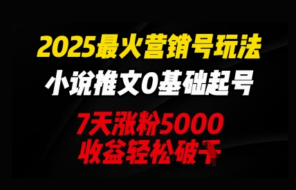 2025最火营销号玩法：小说推文0基础起号，7天涨粉5000，收益轻松破k-聚成轻创